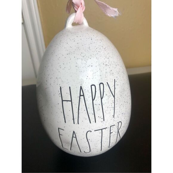 Rae Dunn Artisan Collection HAPPY EASTER Large Easter Dimples Egg With Pink Ging - Picture 1 of 11